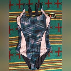 NWT TYR Control Fit Lap Suit, Blue, Lavender, Black One-Piece Swimsuit, Size 16